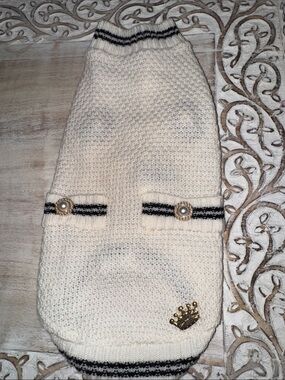 Dog Sweater - Ivory with Black Trim from Milan Italy 🇮🇹